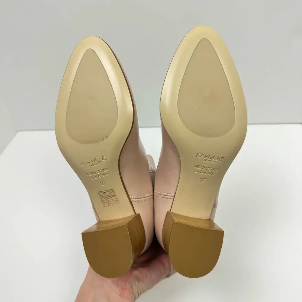 NEW Kahmune | London Mila Beige Pink Soft Leather Pull On Ankle Boots Booties